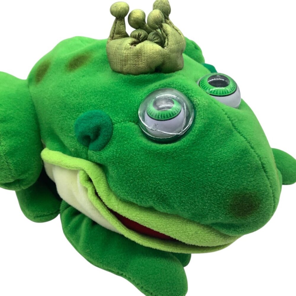 Vtg Frog Prince Googly Eyes Frog Plush Puppet Toy Crown 9" Stuffed Animal‎